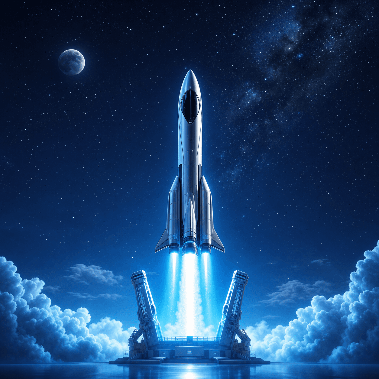 A rocket launching during a lunar mission countdown